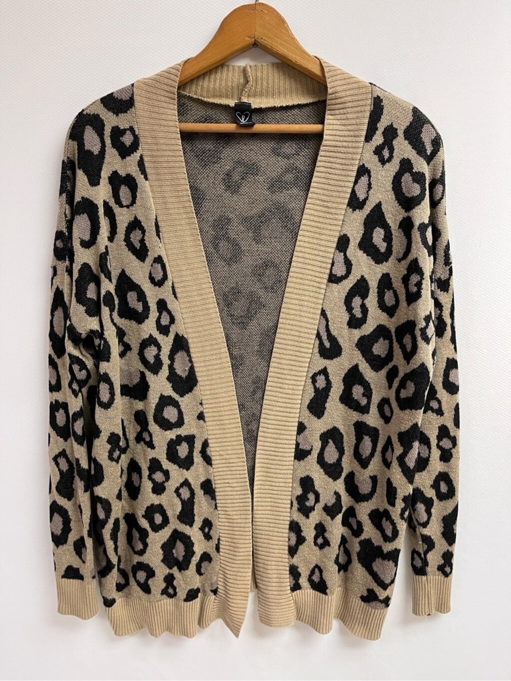 Leopard Print Open Front Cardigan Sweater - Beige/Black